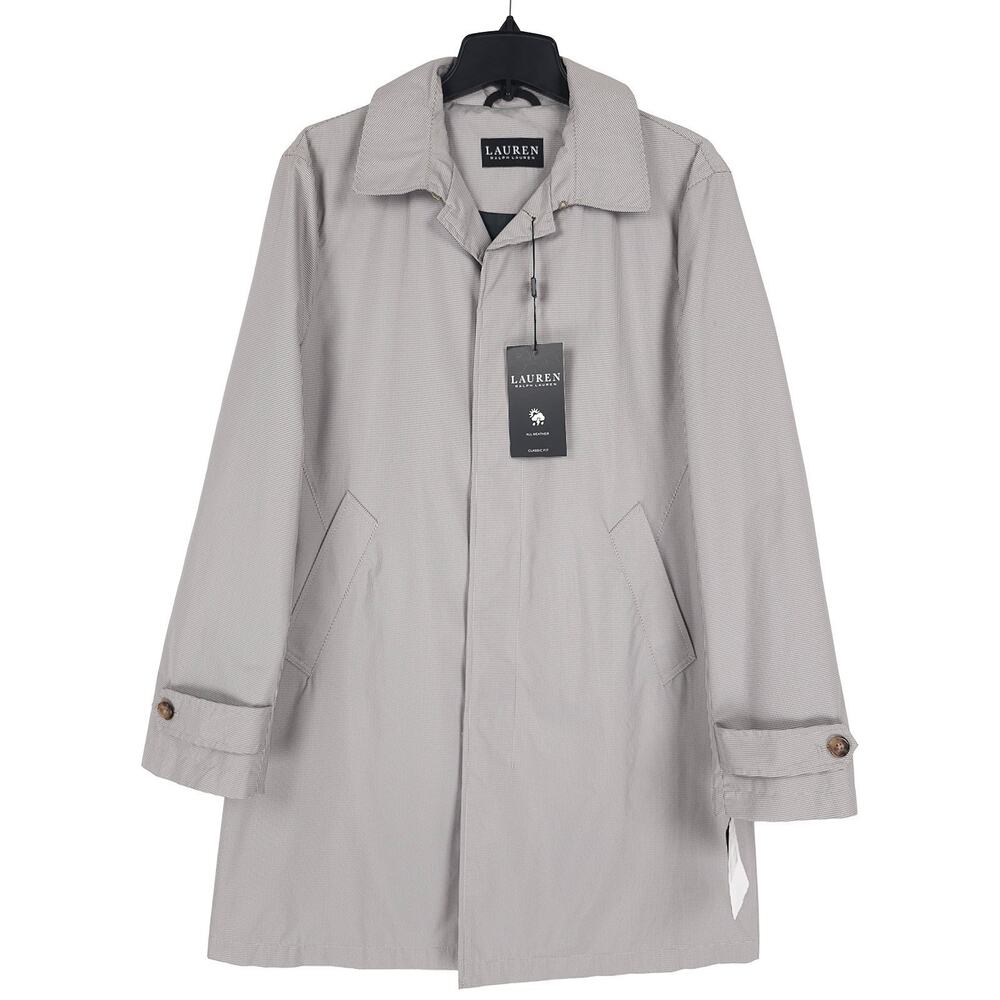 Lauren Ralph Lauren Mens Stanza Classic Fit Raincoat 36R Cream Brown Houndstooth
